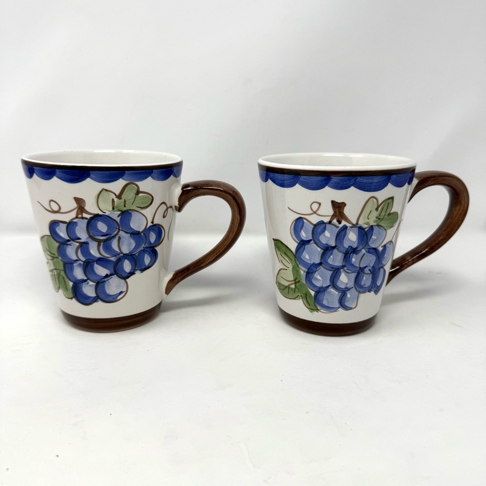 Studio Nova Merlot Ceramic‎ Coffee Mugs Set of 2 Blue Grapes Italian Style